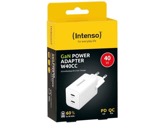 Intenso Punjač kućni, brzi, 2 x USB-C, 3A, 40W