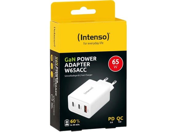 Intenso Punjač kućni, brzi, 1 x USB-A, 2 x UCB-C, 3A, 65W