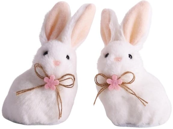 Viter Uskršnji zeka beli pufnasti sa cvetićem 10 cm