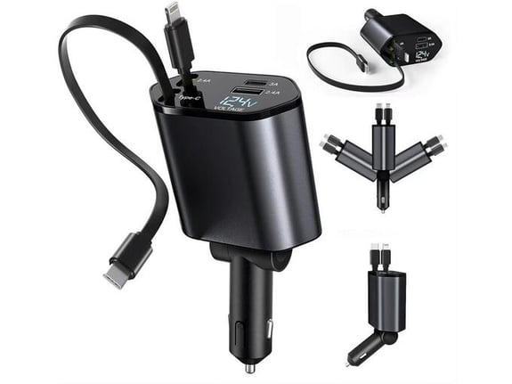 Auto punjač C1 4u1 PD 3A, USB 24A 120W total sa Type C/lightning kablom