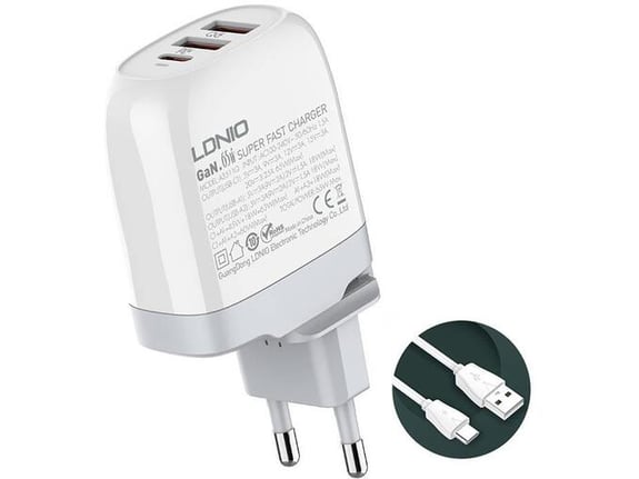 Kućni punjač Ldnio A3511Q PD, QC4+, QC30, PPS, 65W USB na Type C
