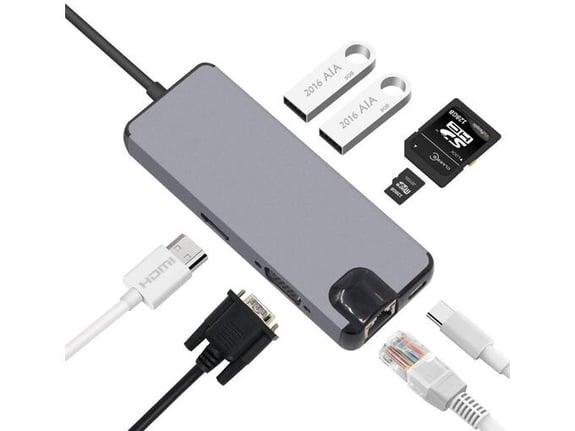 Adapter Type C na RJ45 LAN HDMI VGA 2xUSB 3 0 PD SD microSD 8u1 JWD TC32