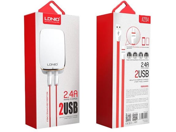 Kućni punjač Ldnio A2204 dual USB 24A + iPhone Lightning kabl