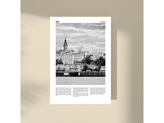 Imagio Studio poster Belgrade - Over the River B&W 21x30 cm, visokokvalitetni art papir