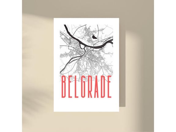 Imagio Studio poster Belgrade Map 50x70 cm, visokokvalitetni art papir