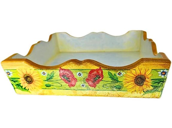 Etnoria dekupaž činija Suncokretka za sto, sa etno cvetnim motivima, i praktična i za ukras za svakodnevnu upotrebu