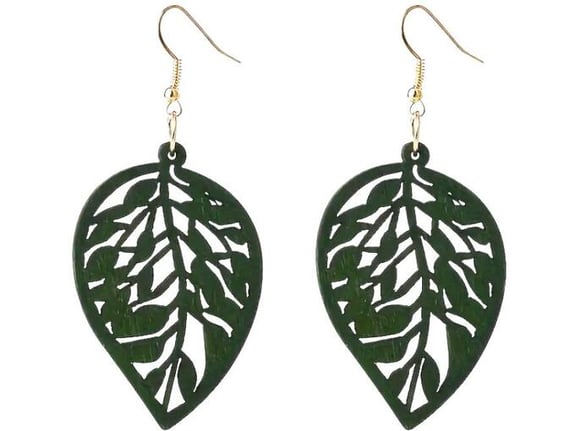 Etnoria Forest Soul – Boho drvene handmade minđuše, sa dizajnom prirodni motiv list