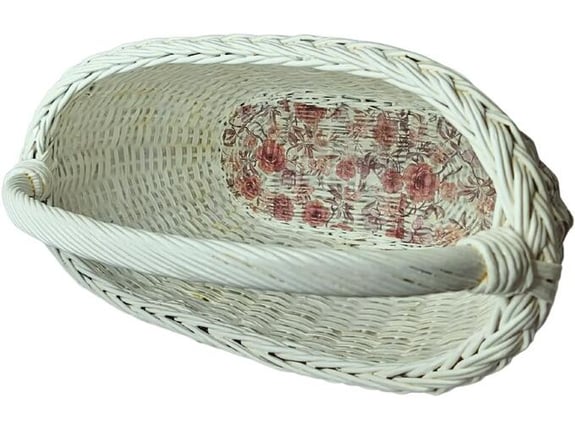 Etnoria dekupaž velika ručno pletena Boho korpa od pruća sa etno cvetnim motivima, za baštu, za pijacu, za ukras, za poklon