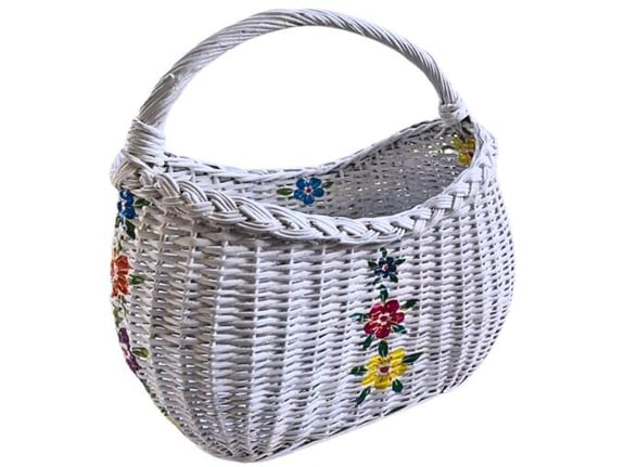 Etnoria dekupaž velika ručno pletena Urban korpa od pruća sa etno cvetnim motivima, za baštu, za pijacu, za ukras, za poklon