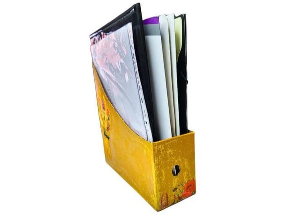 Etnoria Zlatna Snoplja – dekupaž eko registrator sa buketom, za dokumenta,kancelarijski ukras,pribor za radni sto