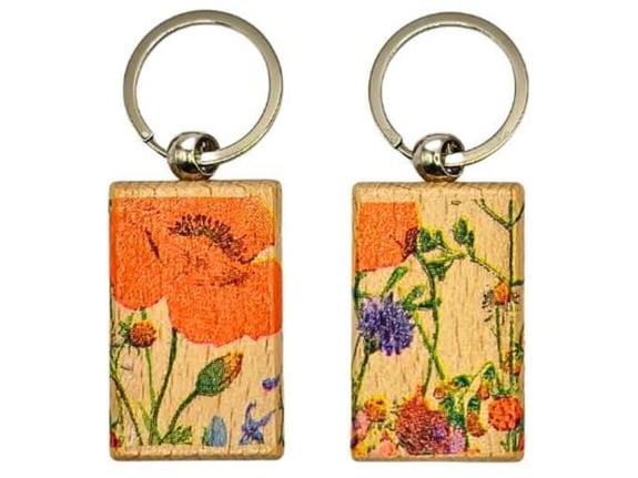 Etnoria Cvetni darak, dekupaž drveni privezak za ključeve, ručno izrađeni, unikatni etno handmade dizajn, za poklon