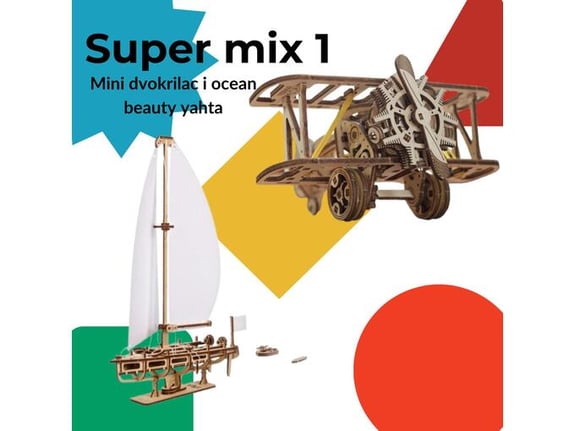 Ugears 3D puzzle Super mix 1 - Dvokrilac i jahta