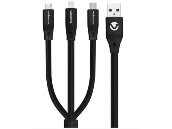 Volkano Kabl Slim Series Flat PVC 3-in-1 USB-C/Lightning/Micro VK-20086-BK