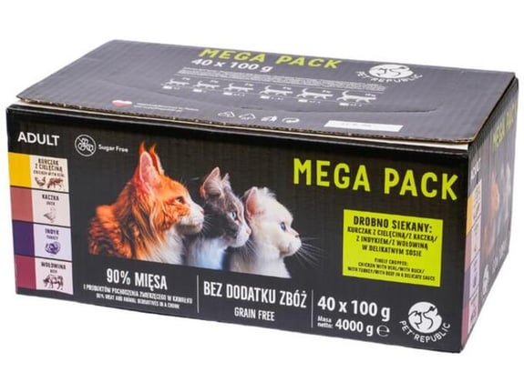 Pet republic kesice 40x100g – ukusni obroci za mačke svih rasa (piletina, teletina, pačetina, ćuretina, govedina)