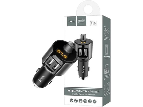 Hoco FM modulator BT handsfree 12 V/24 V, 2 x USB 2,4 A - E19 Smart, BT, FM, Charger