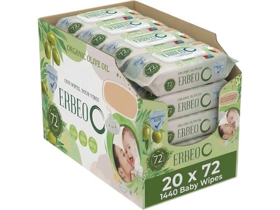 Erbeo Vlažne maramice Organic Olive oil 72, 20 Pakovanja