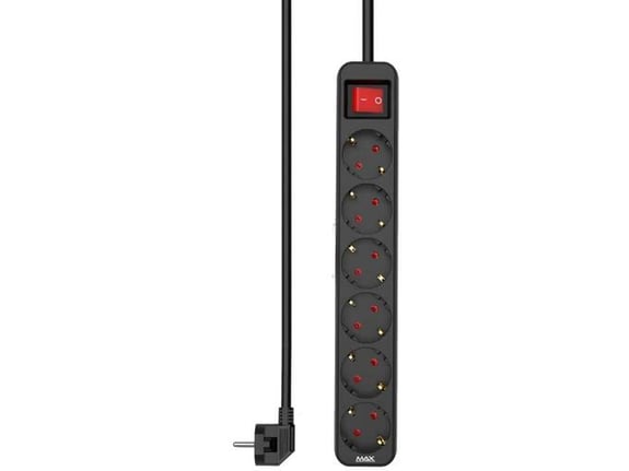 Produžni kabl sa prekidačem 6 utičnice 3m Max MPS-106SB-3M Crni