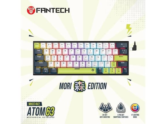 Tastatura mehanička Gaming Fantech MK874V2 RGB Atom 63 Mori bela (red switch)