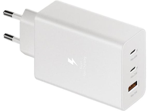 Kućni punjač Fast Charging Adapter Trio (USB-Cx2,USB-A) za Samsung PD 65W sa kablom Type-C na Type-C beli