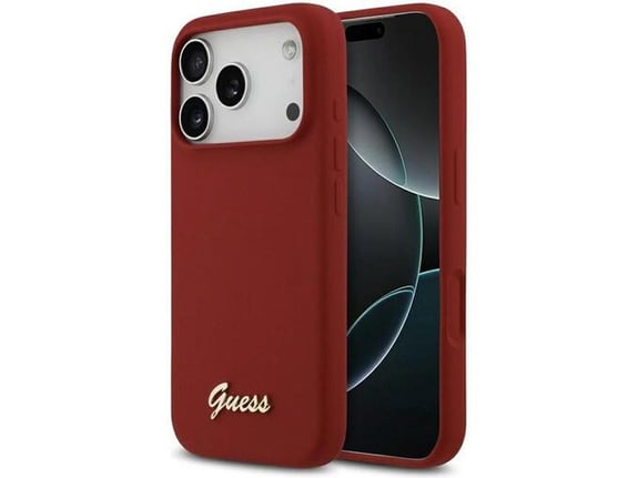 Maska za iPhone 17 Pro Guess Silicone Script Metal Logo MagSafe Phone Case Cover crvena