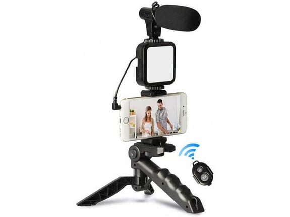 Stativ Tripod za mobilni sa blicem i mikrofonom AY-49 crni