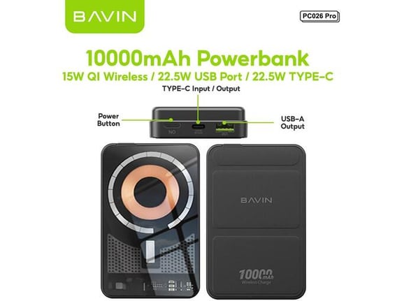 Power Bank Bavin Mag Charger PC026 pro 10000 mAh crni