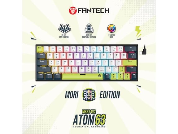 Tastatura mehanička Gaming Fantech MK874V2 RGB Atom 63 Mori bela (Red switch)