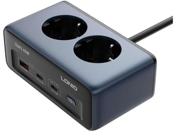 Produžni kabl LDNIO SE3, 2 utičnice, USB, 2xPD, 5u1, GAN, 45W total power