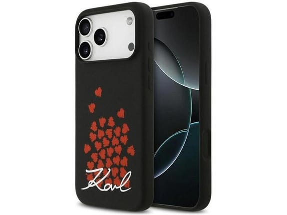 Maska za iPhone 17 Pro Max Karl Lagerfeld Silicone Heart Sign Logo MagSafe Case crna
