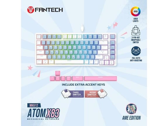 Tastatura mehanička Gaming Fantech MK612 Atom x83 AME plava (rosie switch)