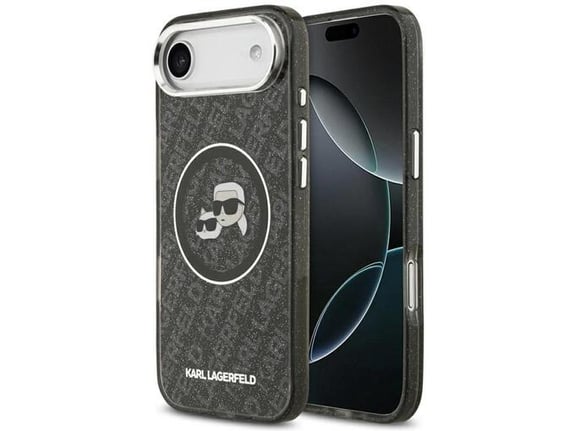 Maska za iPhone Air Karl Lagerfeld IML Glitter Karl & Choupette Heads Logo MagSafe crna