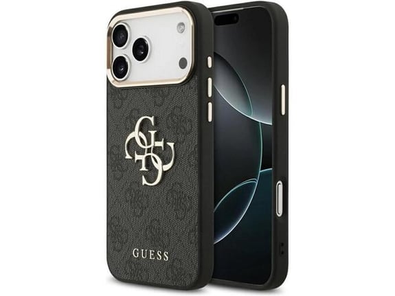 Maska za iPhone 17 Pro Max Guess 4G Metal Logo Gold Frame crna