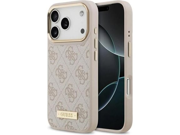 Maska za iPhone 17 Pro Guess 4G Logo Plate MagSafe pink