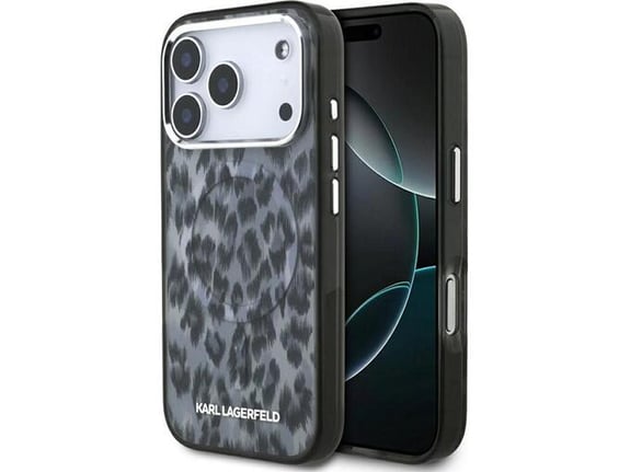 Maska Karl Lagerfeld IML Leopard Pattern MagSafe do iPhone 17 Pro crna