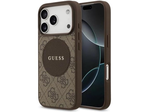 Maska za iPhone 17 Pro braon Guess 4G Circle Classic Logo MagSafe