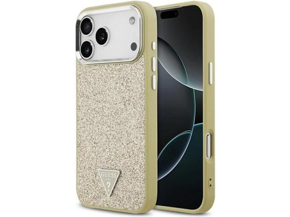 Maska za iPhone 17 Pro Max Guess Glitter Triangle Logo MagSafe zlatna