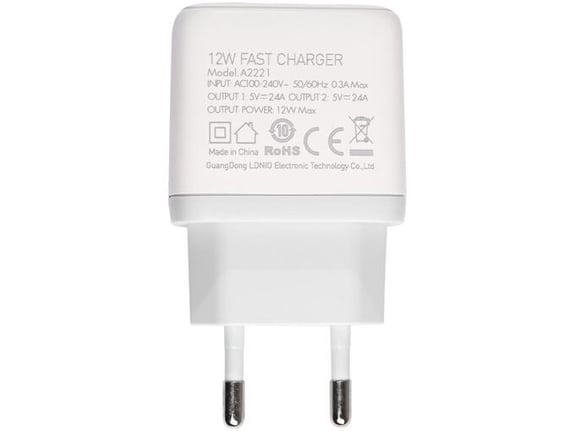 Kućni punjač LDNIO A2221 2xUSB, 12W sa Type C kablom beli