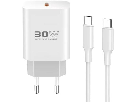 Kućni punjač KONFULON C87c + DL51, 30W, sa PD kablom Type C na Type C beli