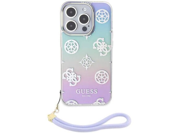 Maska za telefon iPhone 15 Pro Guess Hc PC TPU Iridescent Glitter Pattern Peony Cordstrap