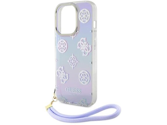 Maska za telefon iPhone 15 Guess Hc PC TPU Iridescent Glitter Pattern Peony Cordstrap