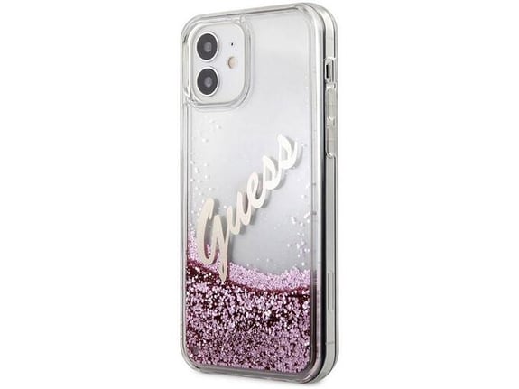 Maska Guess Faceplate Liquid Glitter Vintage Script za iPhone 12 mini pink