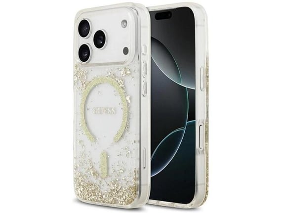 Maska Guess Resin Bottom Glitter MagSafe zaiPhone 17 Pro zlatna