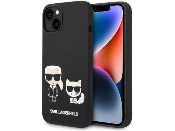 Maska Karl Lagerfeld and Choupette Liquid Silicone za iPhone 14 crna.