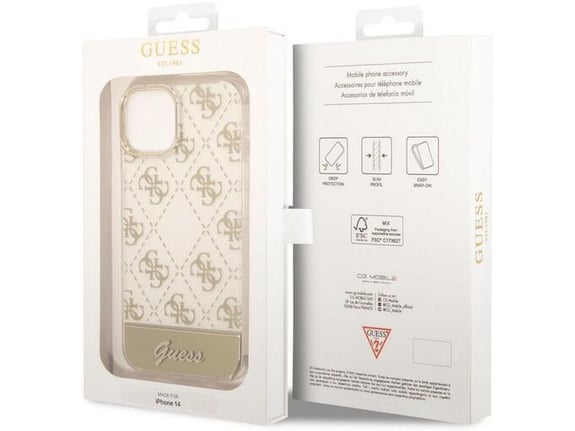 Maska Guess PC/ TPU Peony Glitter Script Logo za iPhone 14 Plus zlatna