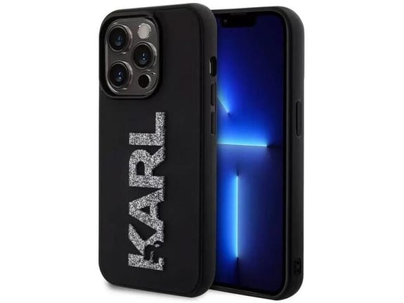 Maska Karl Lagerfeld 3D Rubber Glitter Logo za iPhone 15 Pro Max crna