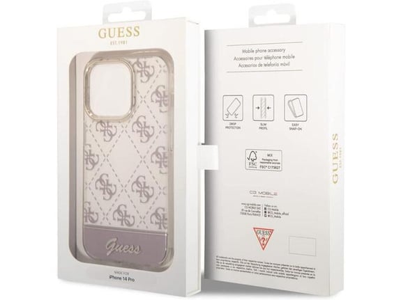 Maska Guess PC/ TPU Peony Glitter Script Logo za iPhone 14 Pro pink