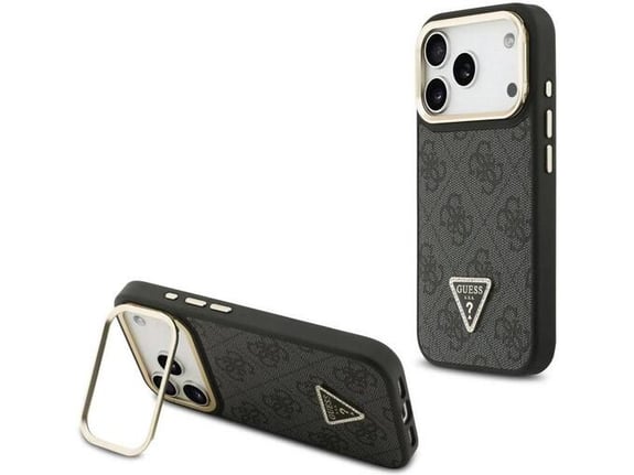 Maska Guess 4G PU Triangle Logo & Stand Camera Magsafe za iPhone 17 Pro crna