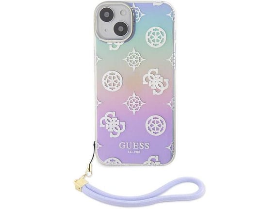 Maska Guess Hc PC TPU Iridescent Glitter Pattern Peony Cordstrap za iPhone 15 ljubicasta