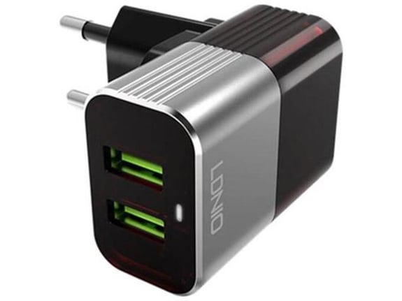 Kucni punjac LDNIO A2206 2XUSB 2.4A + iPhone Lightning kabel crno sivi
