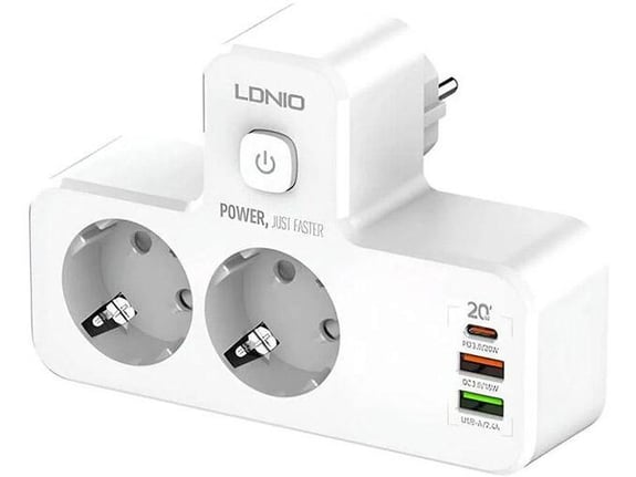 Produzni kabel LDNIO SE2337 2500W 2 uticnice + 2xUSB + 1xUSB-C